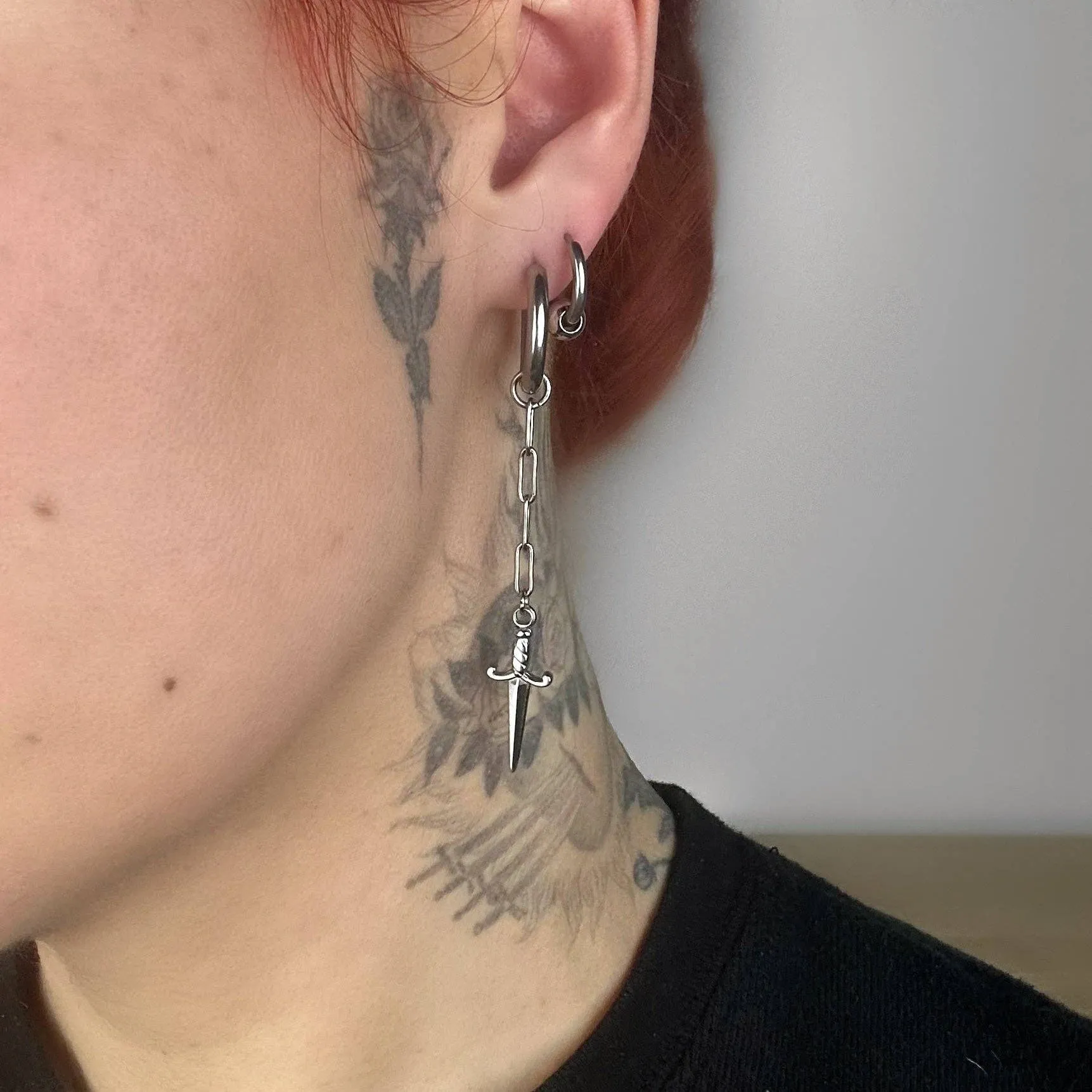 Asymmetrical Steel Hoops   Charm Earrings