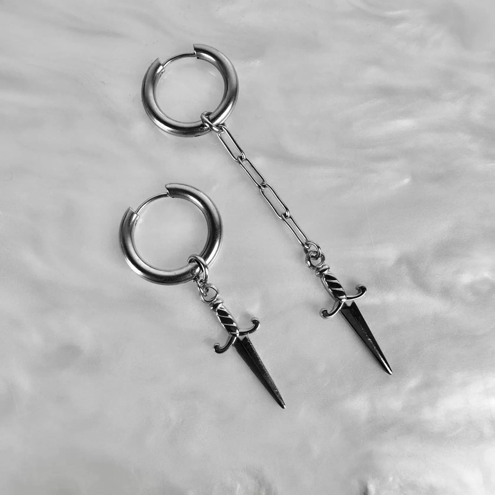 Asymmetrical Steel Hoops   Charm Earrings
