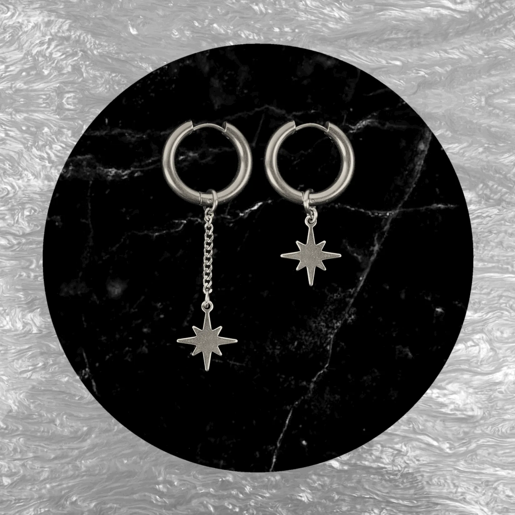 Asymmetrical Steel Hoops   Charm Earrings