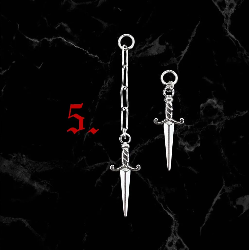 Asymmetrical Steel Hoops   Charm Earrings