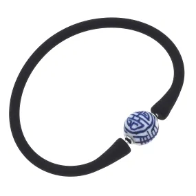 Bali Chinoiserie Bead Silicone Bracelet in Black
