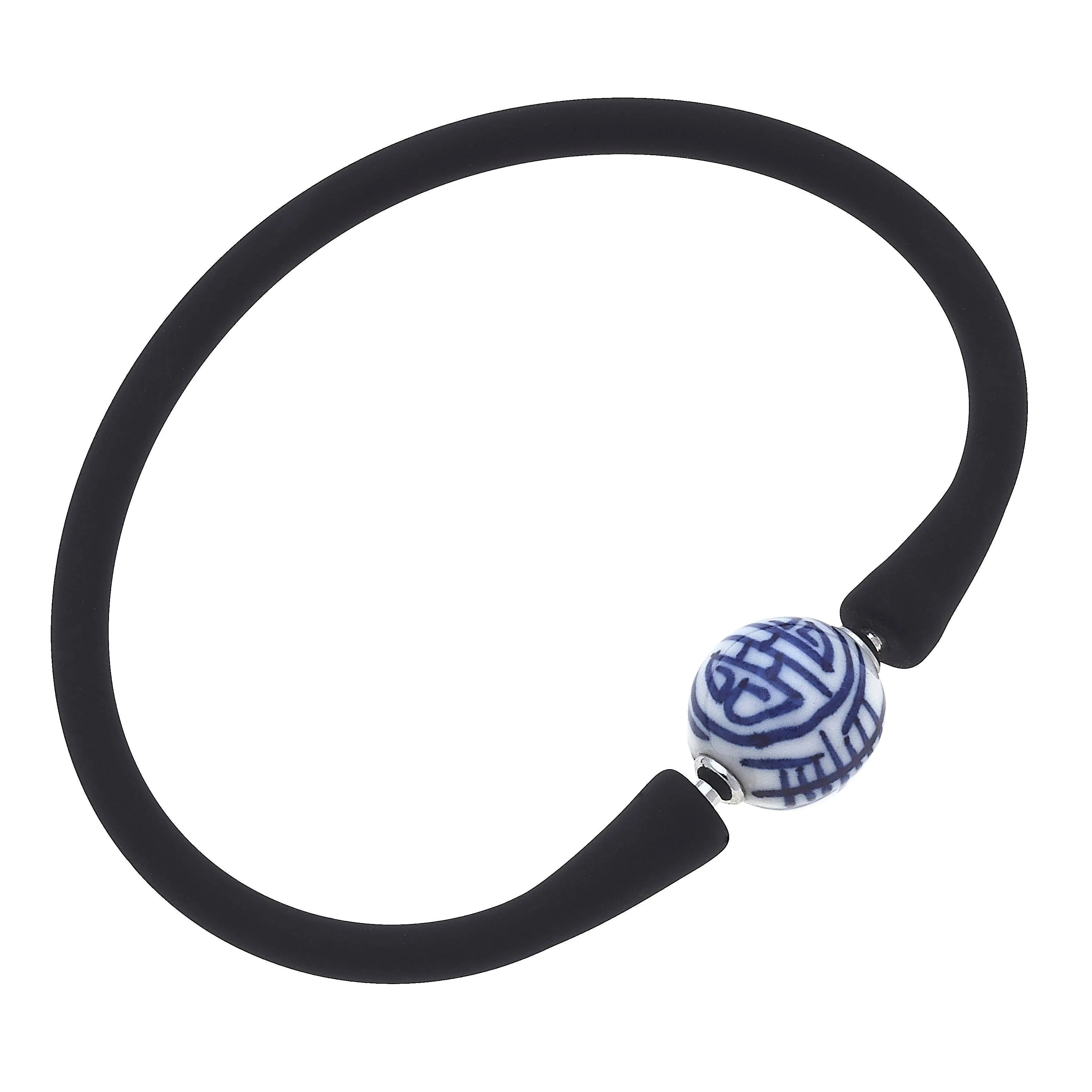 Bali Chinoiserie Bead Silicone Bracelet in Black