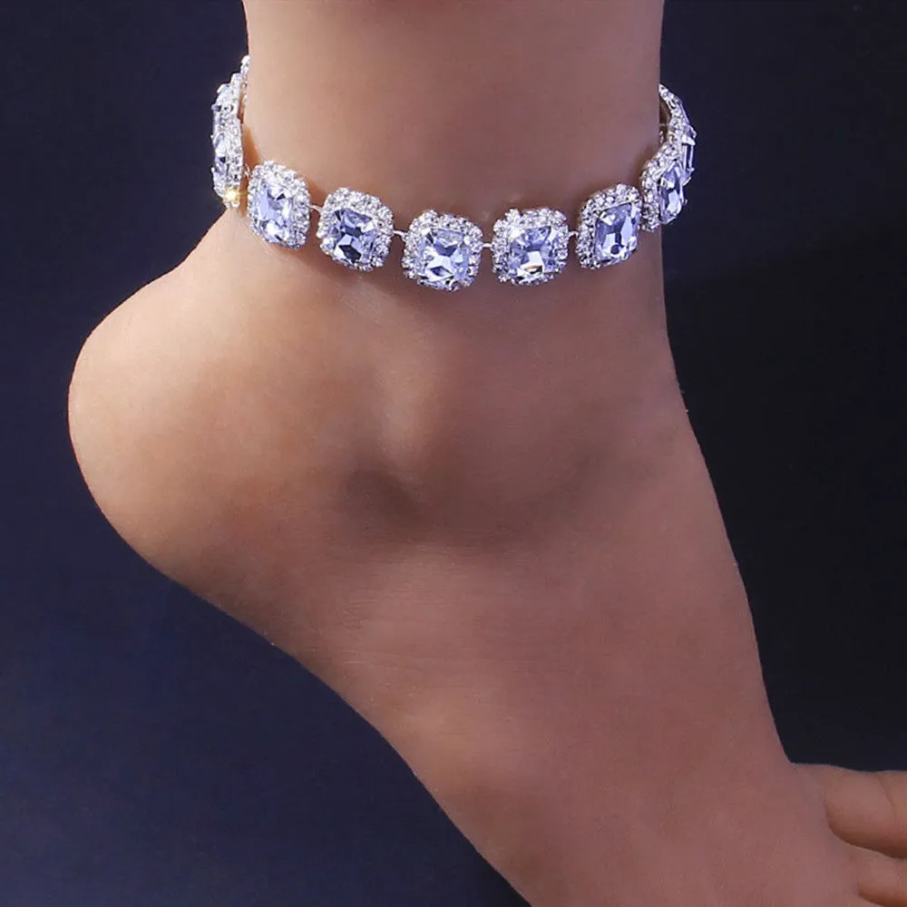 Big Square Crystal Tennis Anklets Bracelet Foot Jewelry for Women