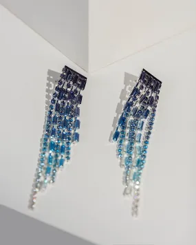 Blue Crystal Asymmetrical Drop Earrings