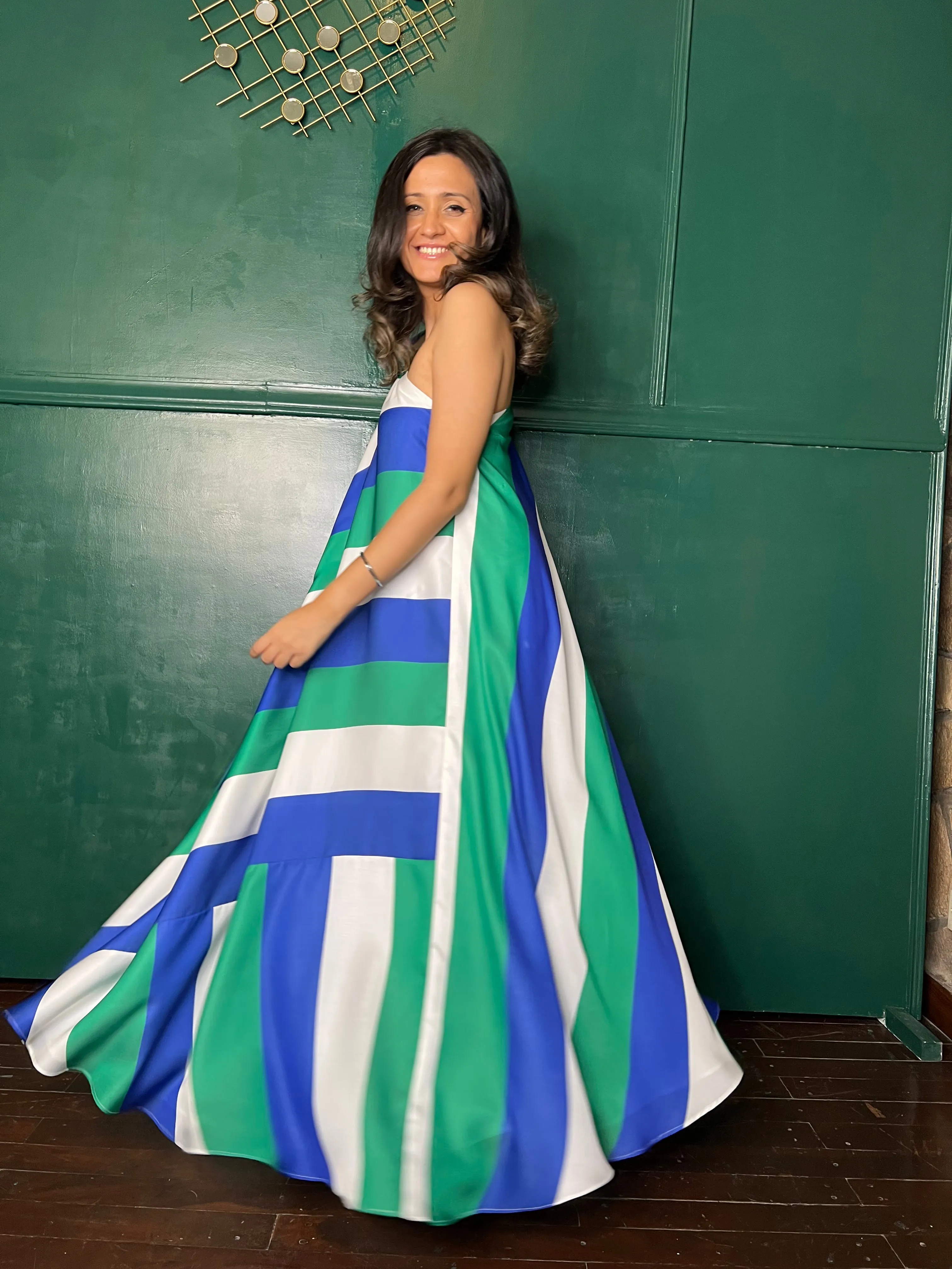 Blue Green and white stripe maxi