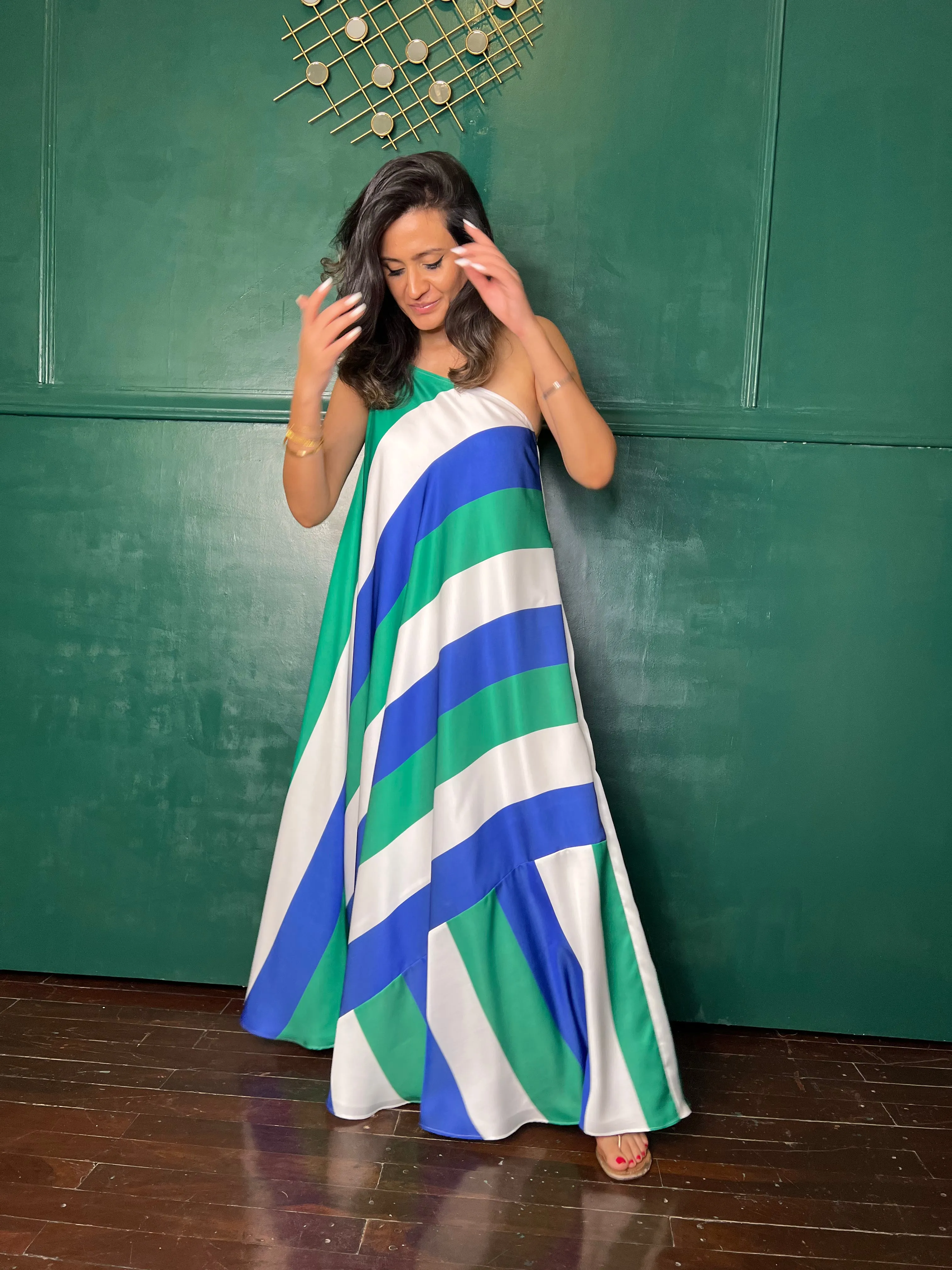 Blue Green and white stripe maxi