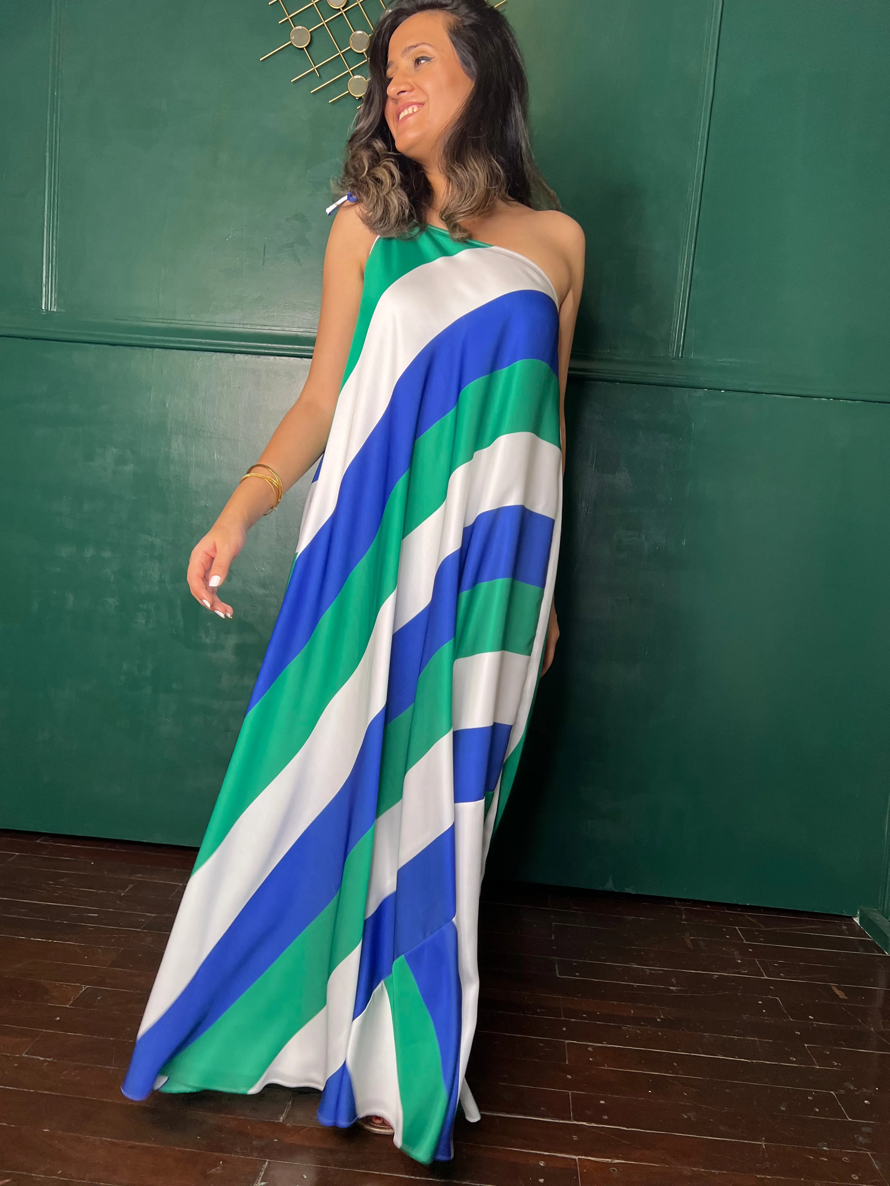 Blue Green and white stripe maxi