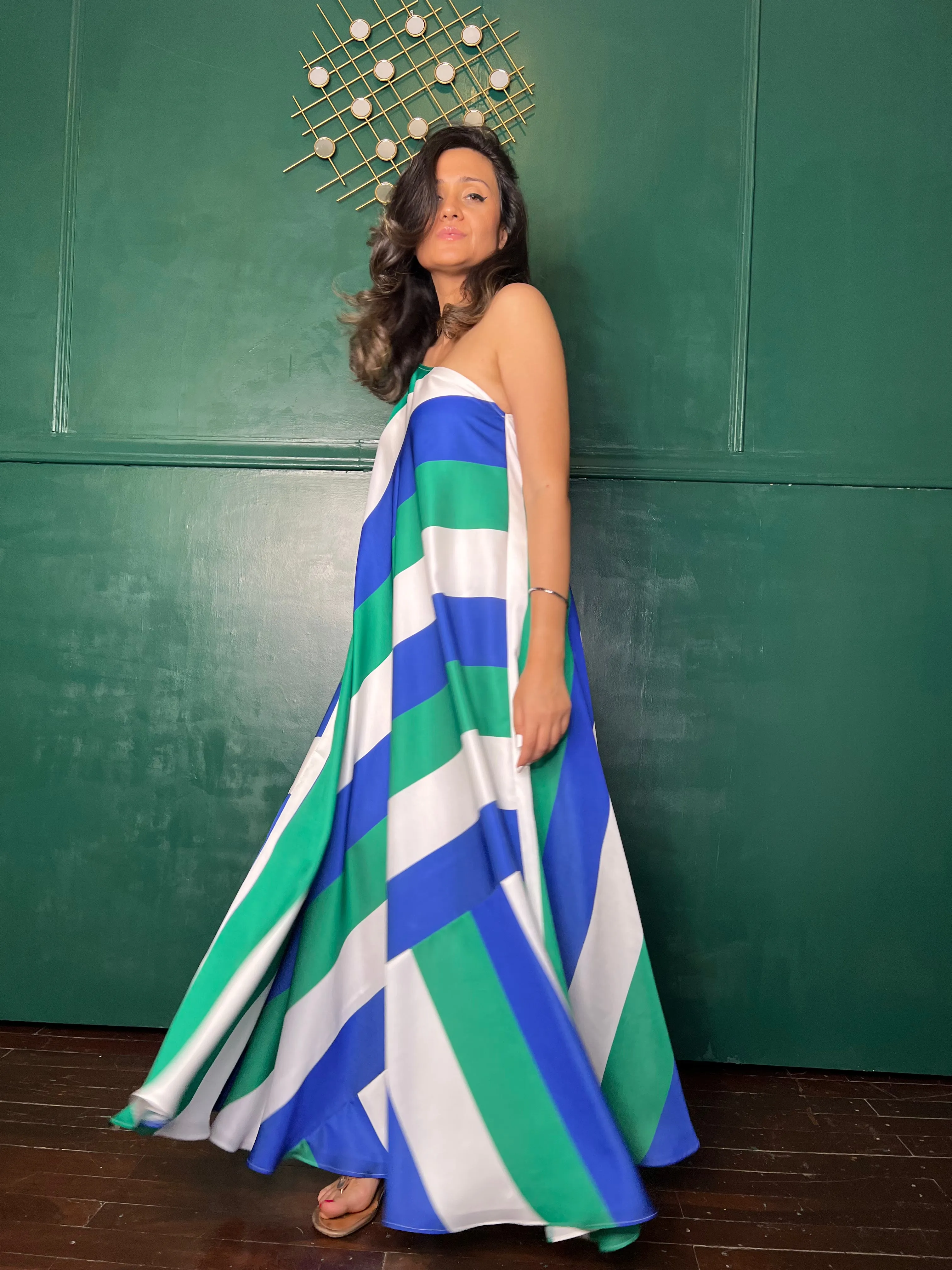 Blue Green and white stripe maxi