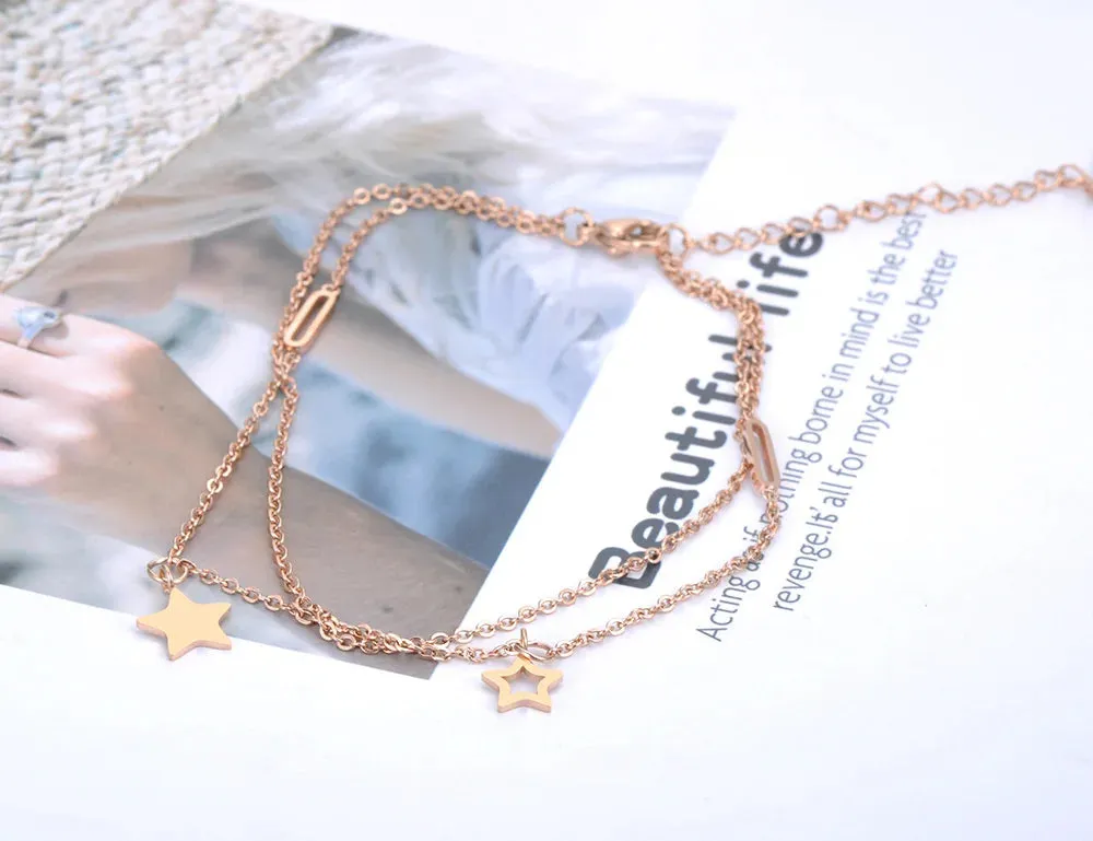 Bohemia Double Layers Star Charm Anklet For Women Girls