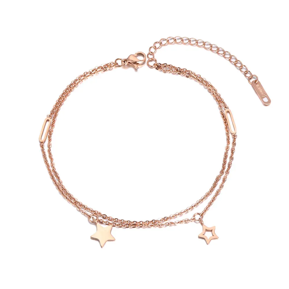 Bohemia Double Layers Star Charm Anklet For Women Girls