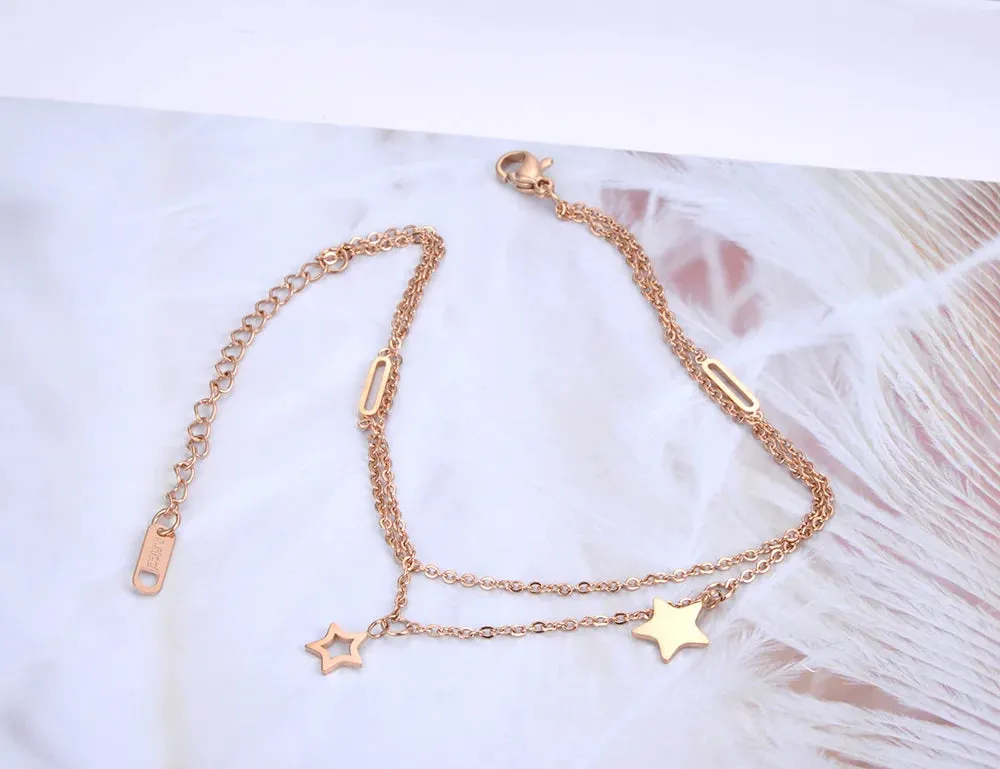 Bohemia Double Layers Star Charm Anklet For Women Girls