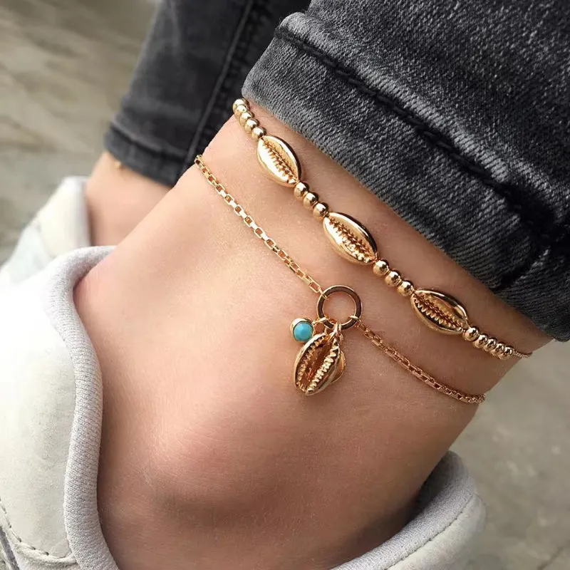 Bohemia Gold Color Snake Ankle Bracelet Set For Women
