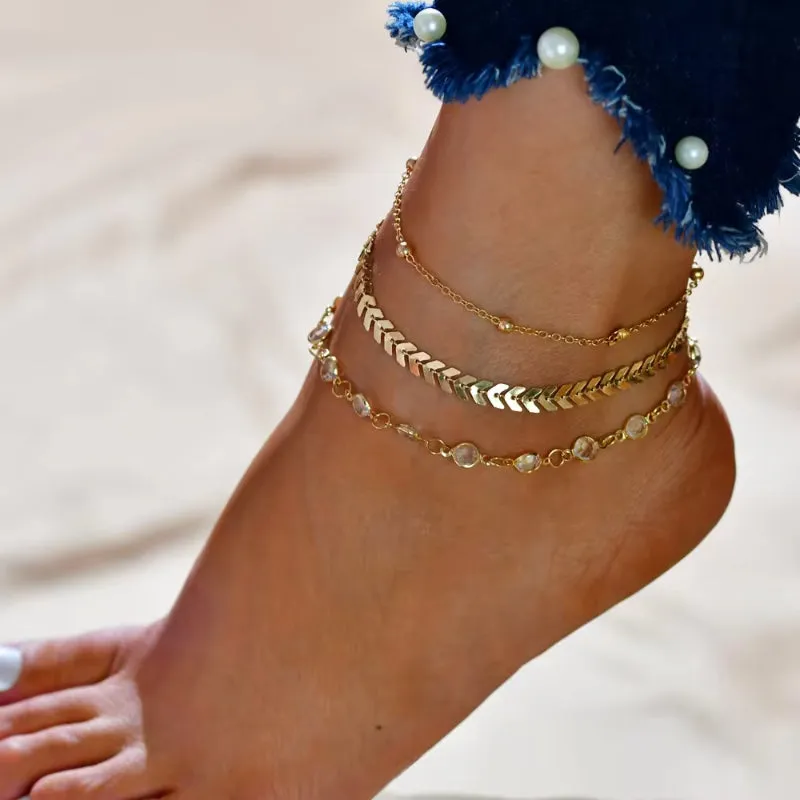 Bohemia Gold Color Snake Ankle Bracelet Set For Women