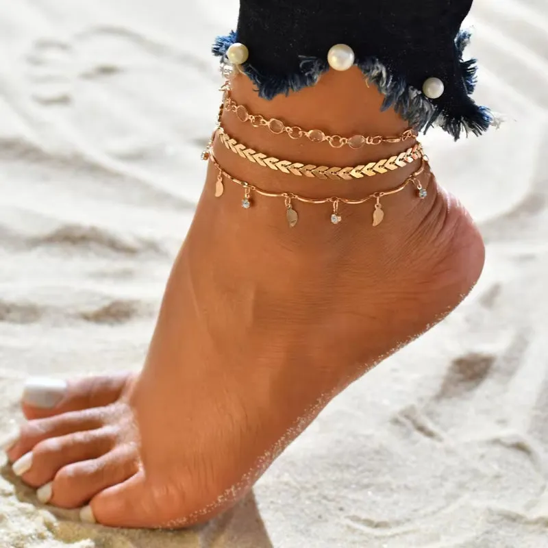 Bohemia Gold Color Snake Ankle Bracelet Set For Women