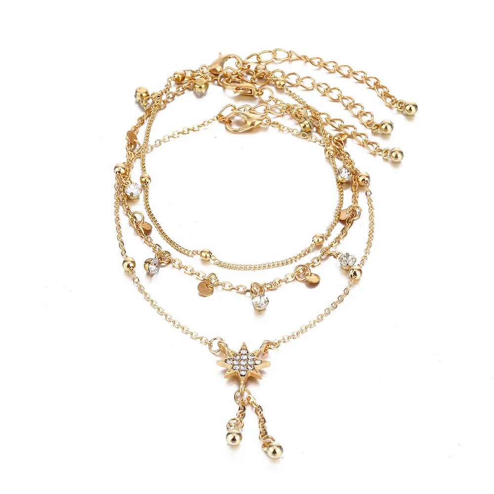 Bohemia Multilayer Crystal Anklet Set