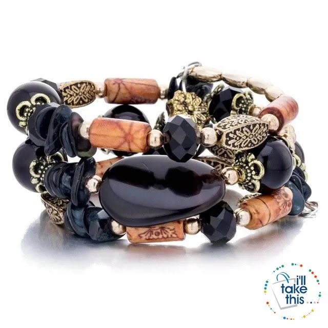 Bohemian Bead/Charm Bracelet Multi-layered, Designed to give a modern stacked Look, 9 Color Options