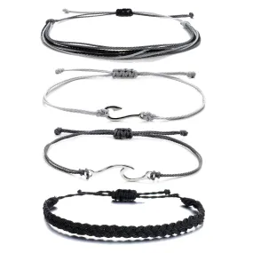 Boho String Bracelets for Women Adjustable Braided Waterproof Beach Anklets for Teen Girls Dark