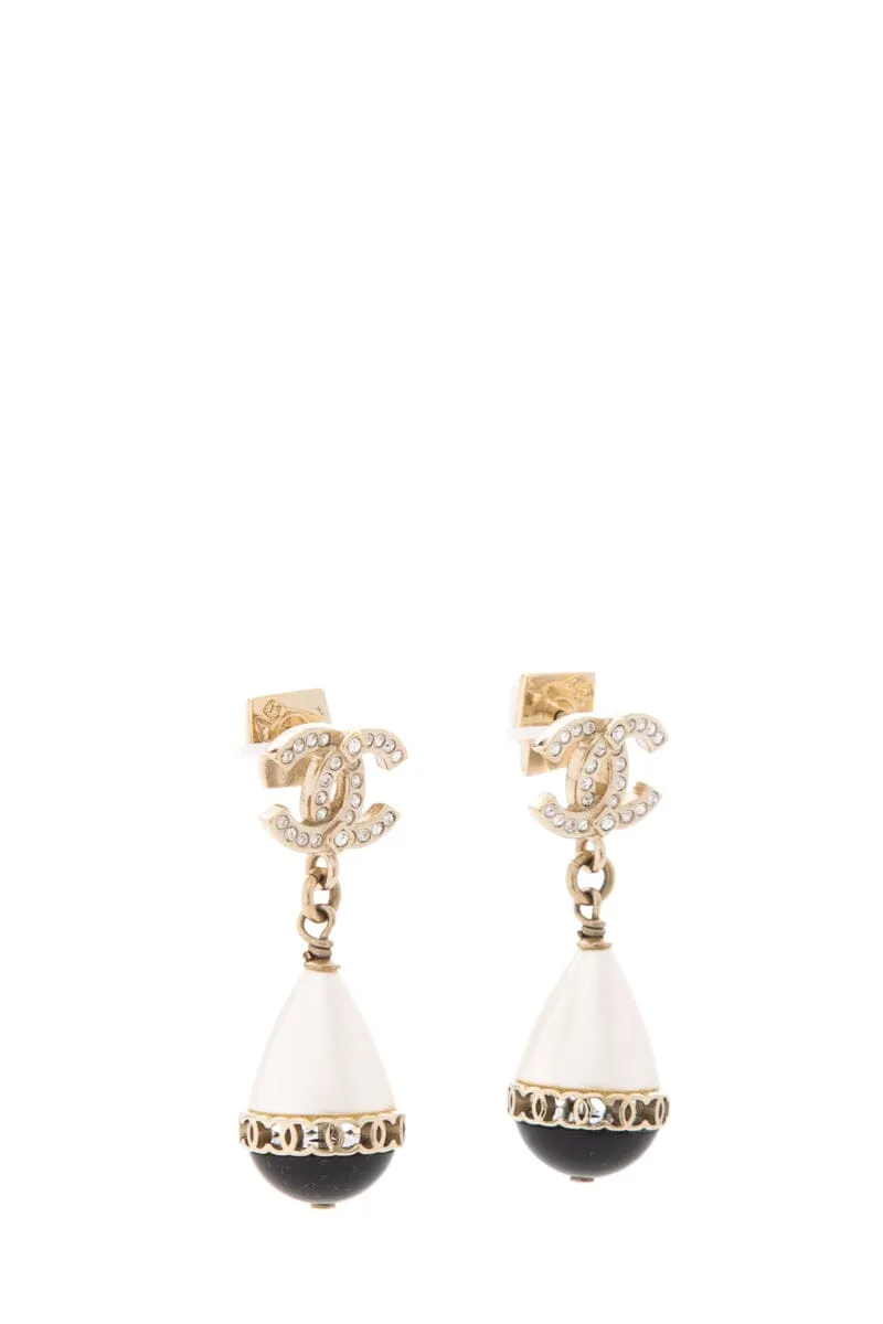 Chanel 2021 Pearl & Black CC Small Drop Earrings