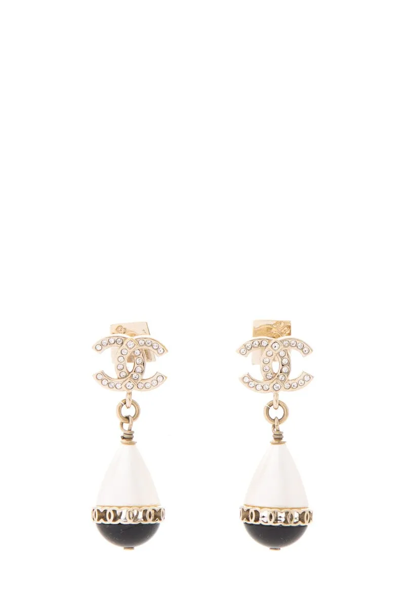 Chanel 2021 Pearl & Black CC Small Drop Earrings