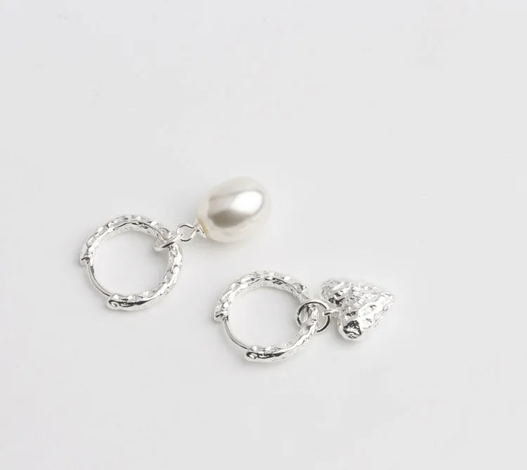 Chic Sterling Silver Heart Earrings Synthetic Pearl Earrings Silver Drop