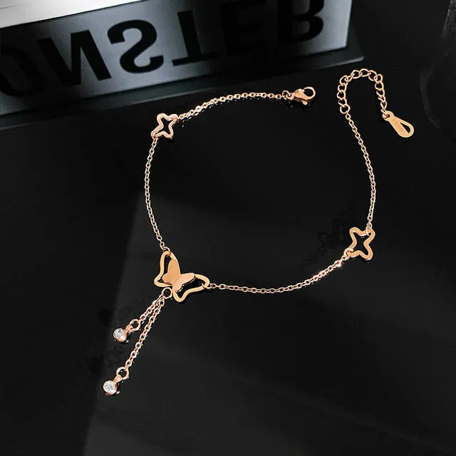 Classic Roman Numeral Circle Titanium Steel  Anklets For Woman