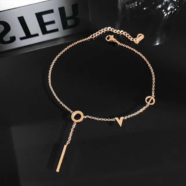Classic Roman Numeral Circle Titanium Steel  Anklets For Woman
