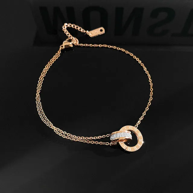 Classic Roman Numeral Circle Titanium Steel  Anklets For Woman