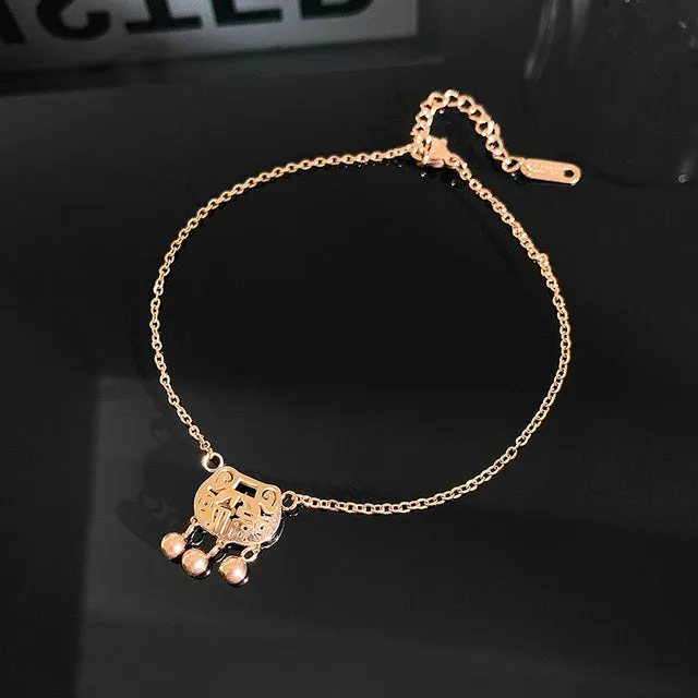 Classic Roman Numeral Circle Titanium Steel  Anklets For Woman