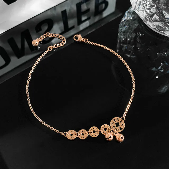 Classic Roman Numeral Circle Titanium Steel  Anklets For Woman