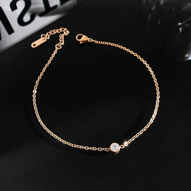 Classic Roman Numeral Circle Titanium Steel  Anklets For Woman