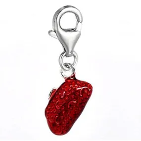 Clip-on Red Purse Charm Pendant for European Clip on Charm Jewelry w/ Lobster Clasp