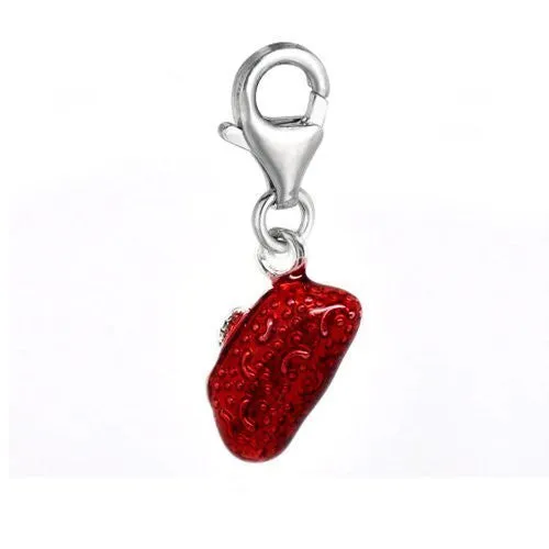 Clip-on Red Purse Charm Pendant for European Clip on Charm Jewelry w/ Lobster Clasp