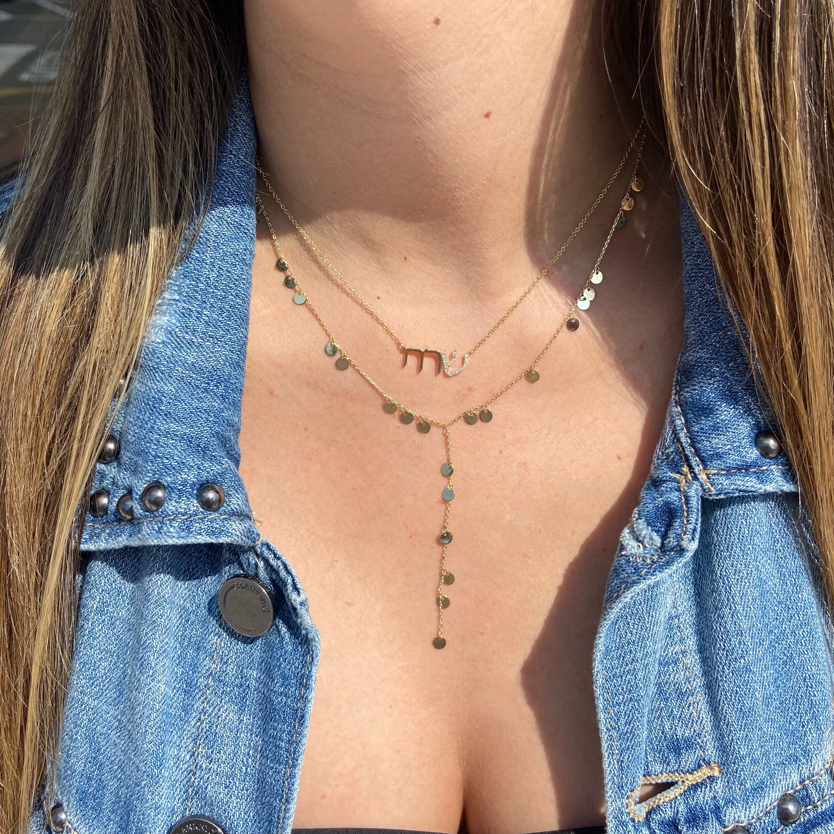 Diamond Hebrew Nameplate Pendant Necklace