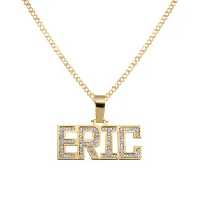 Diamond Script Name Plate Necklace 14K Gold - Style 160