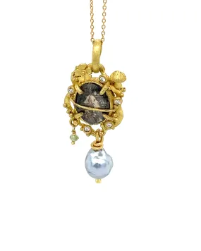 diamond slice pendant with 18k gold and diamonds