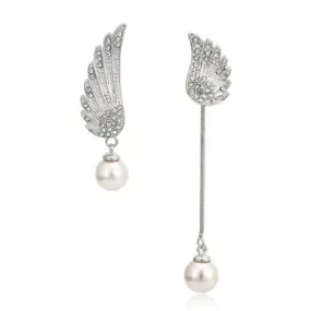 Ethereal Wings: 18K Platinum Asymmetrical Pearl Drop Earrings