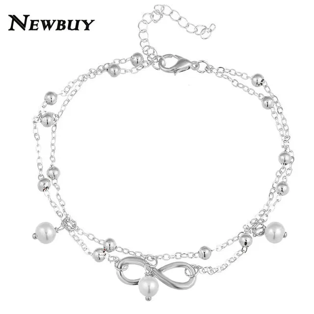 Fashion Double Infinite Simulated Pearl Pendant Anklet