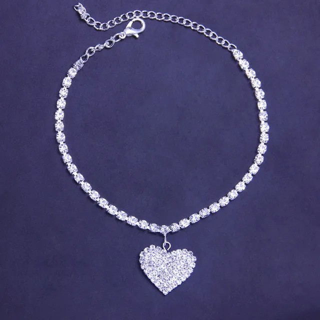 Fashion Heart Rhinestone Anklets Jewelry for Women