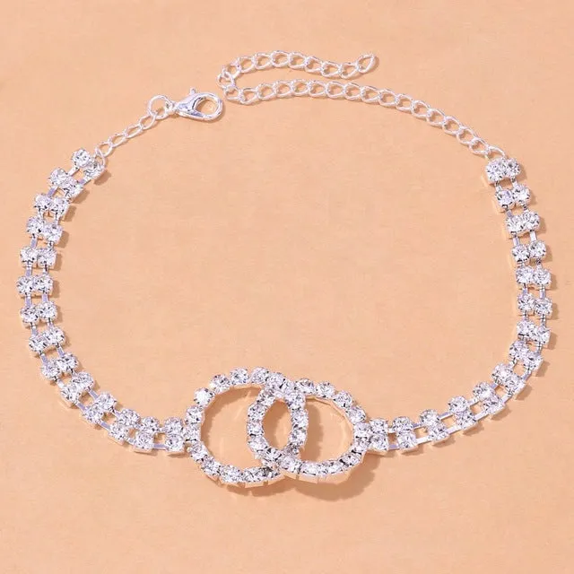Fashion Hip Hop Rhinestone Heart Cuban Anklet Bracelet for Women