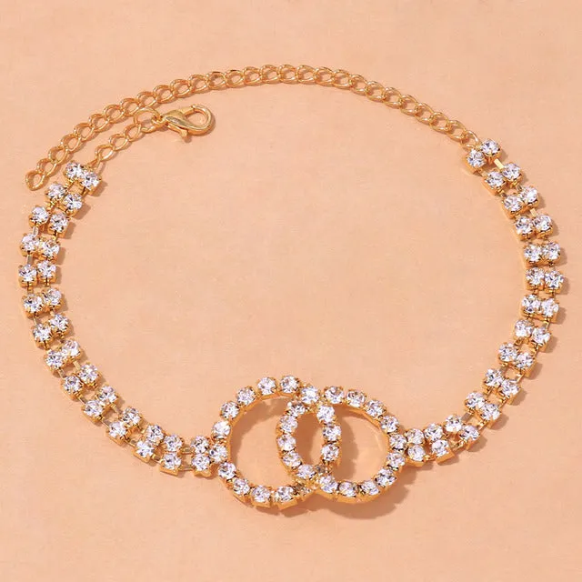 Fashion Hip Hop Rhinestone Heart Cuban Anklet Bracelet for Women