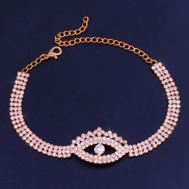 Fashion Hip Hop Rhinestone Heart Cuban Anklet Bracelet for Women