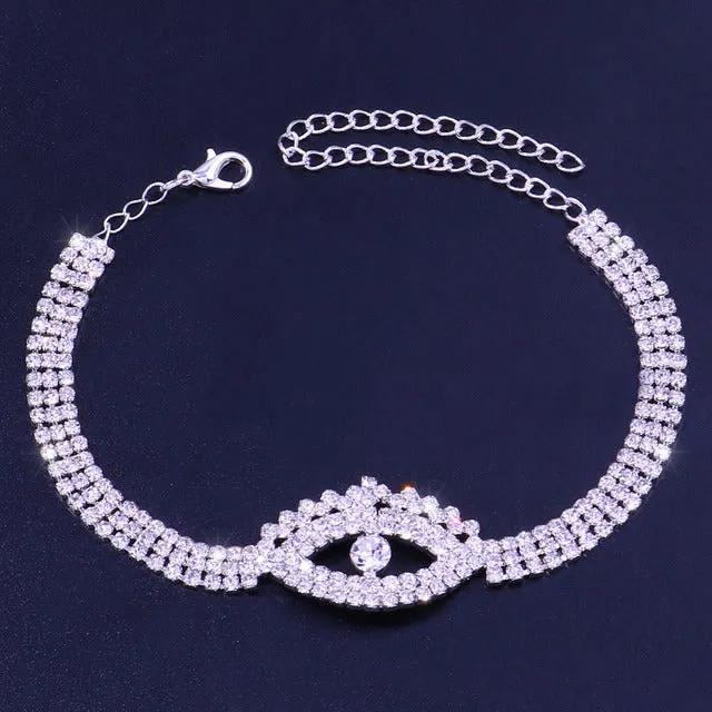 Fashion Hip Hop Rhinestone Heart Cuban Anklet Bracelet for Women