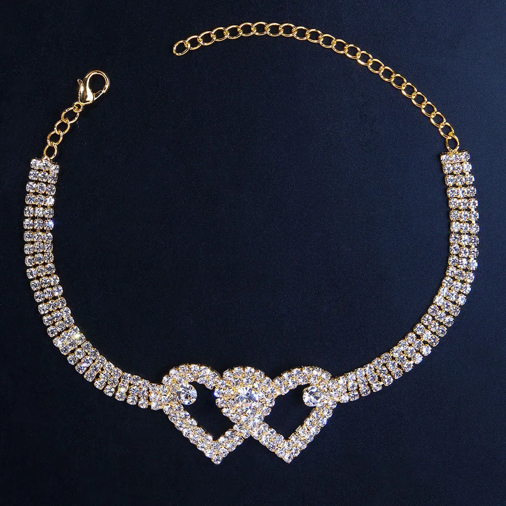 Fashion Hip Hop Rhinestone Heart Cuban Anklet Bracelet for Women