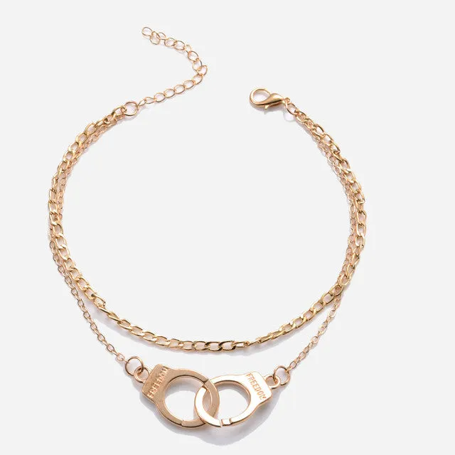 Fashion Hip Hop Rhinestone Heart Cuban Anklet Bracelet for Women