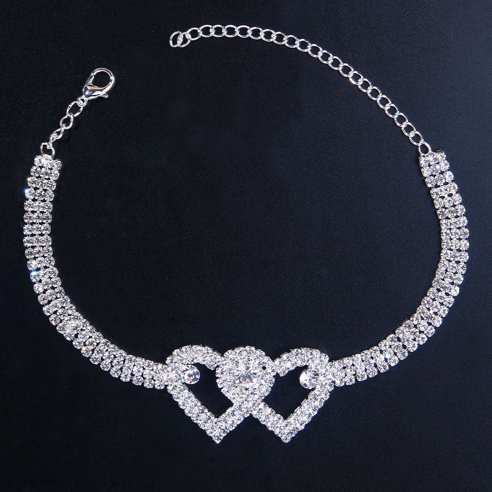 Fashion Hip Hop Rhinestone Heart Cuban Anklet Bracelet for Women