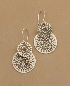 Floral Sunburst Hill Tribe Silver Disk Earrings
