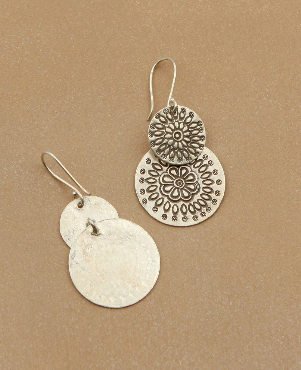 Floral Sunburst Hill Tribe Silver Disk Earrings