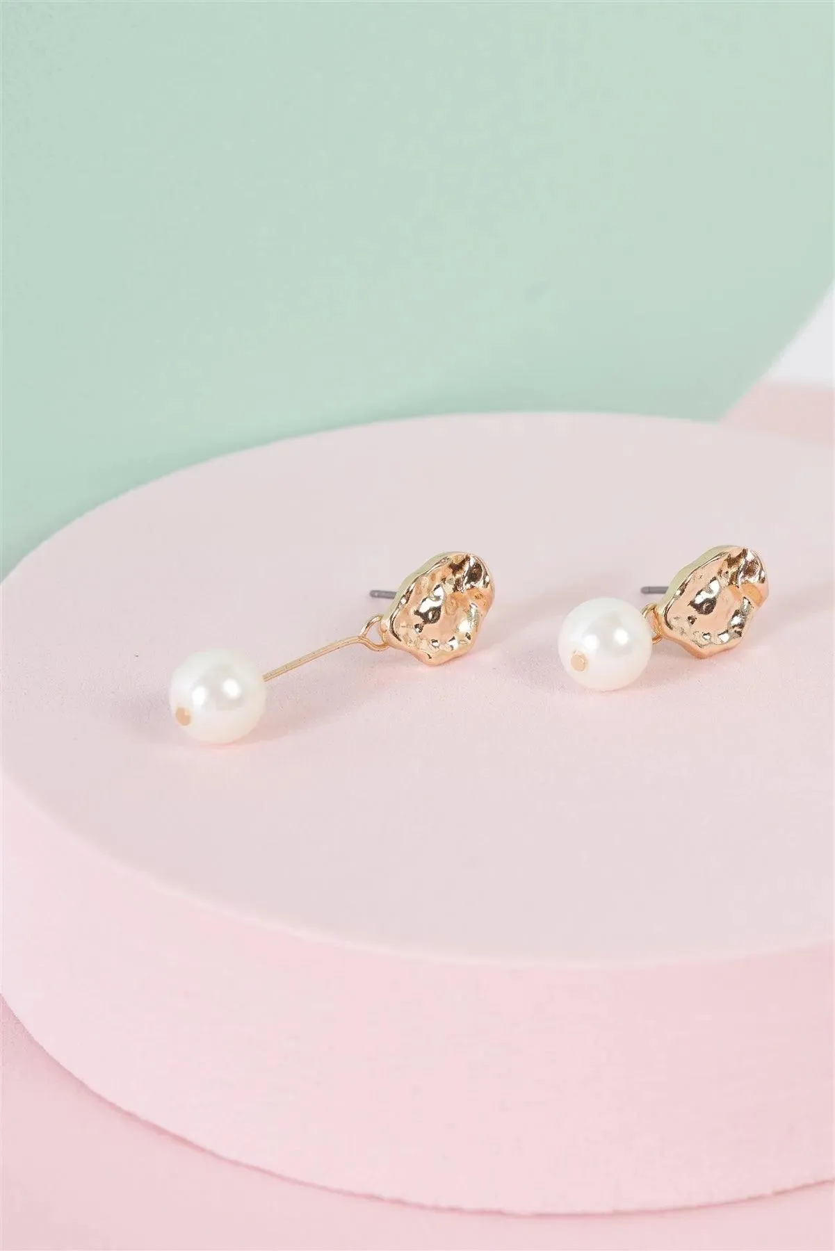 Gold & Pearl Asymmetrical Drop Earrings