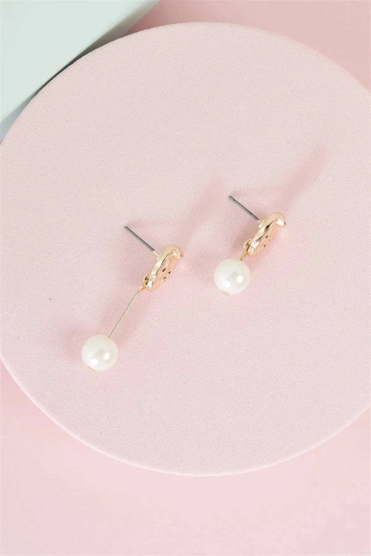 Gold & Pearl Asymmetrical Drop Earrings