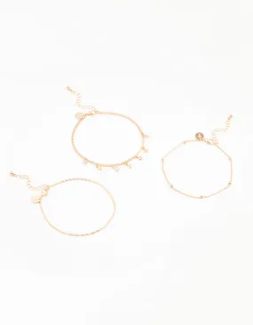 Gold Diamante Star Drop Anklets 3-Pack